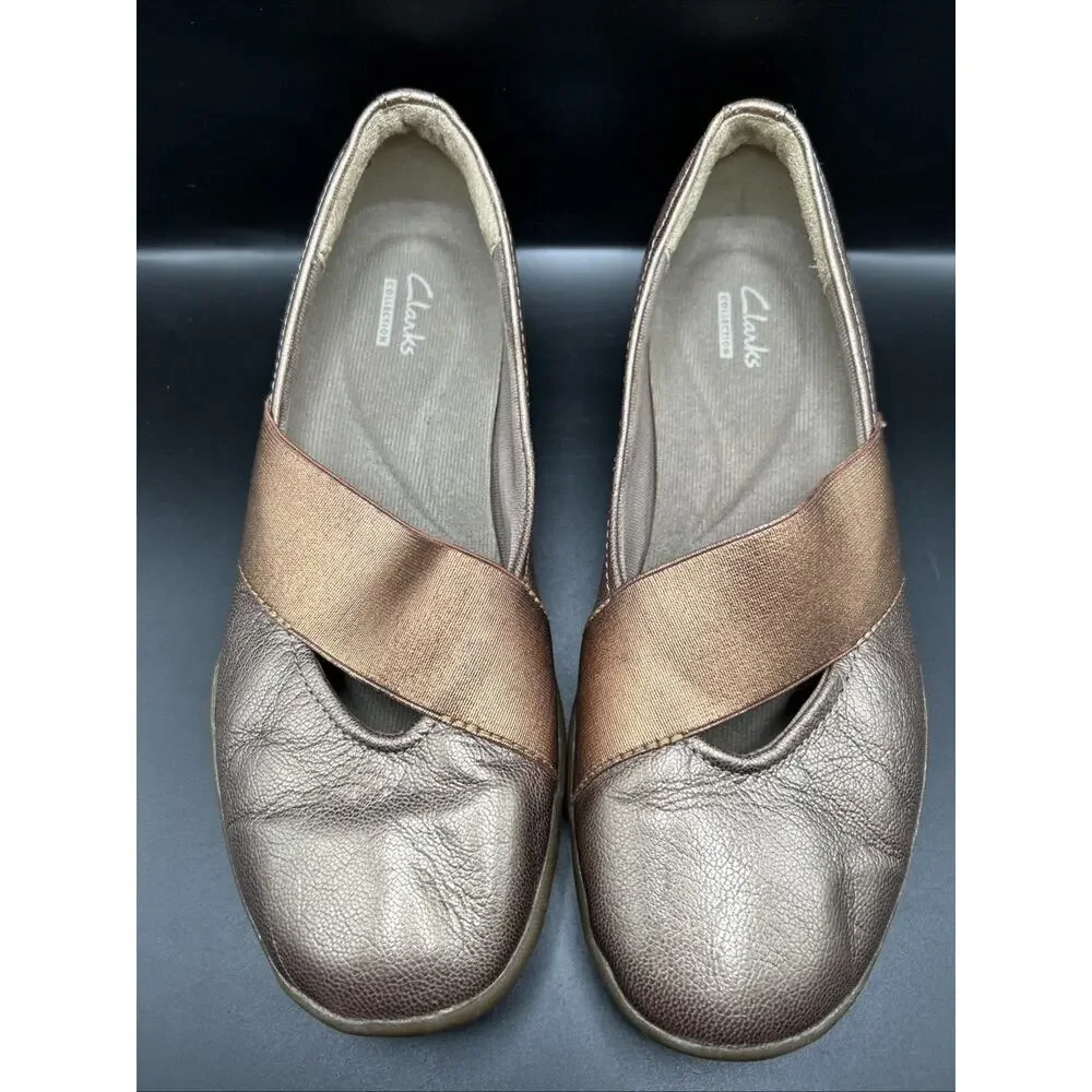 Clarks Collection Womens 7.5 M Ballet Flats Taupe Bronze Metallic Slip On